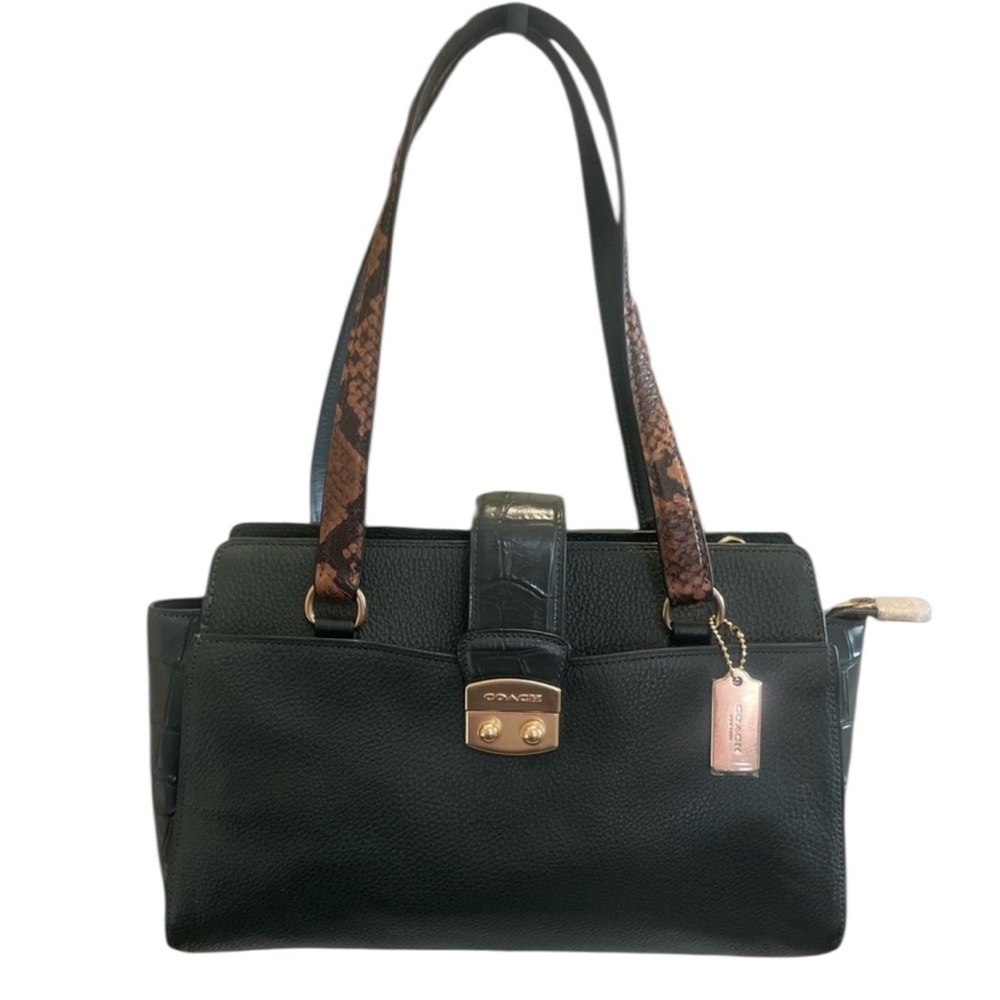 Coach Avary Carryall w/Reptile Embossed Leather.Deep Green & Brown.Gold Hardware